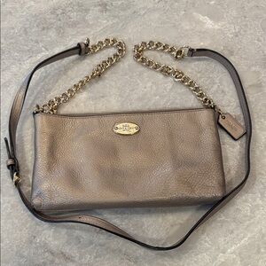 Coach Bronze Leather Crossbody Bag with Gold Chain